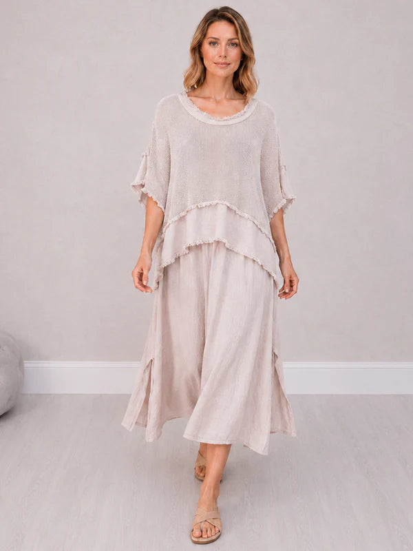 2 Layered Hopsack Mesh Net Cotton Dress