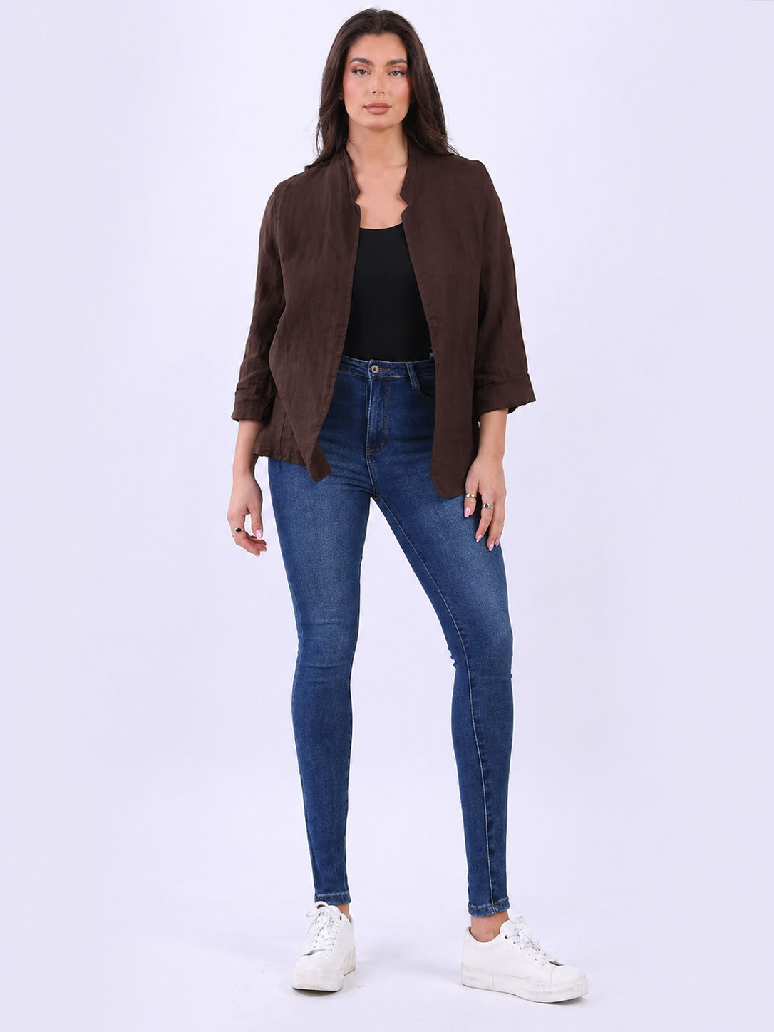 Ladies Open Front Solid Linen Jacket
