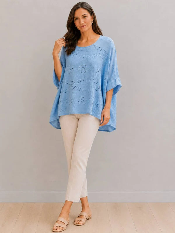 Broderie Eyelet Cotton Tunic Denim