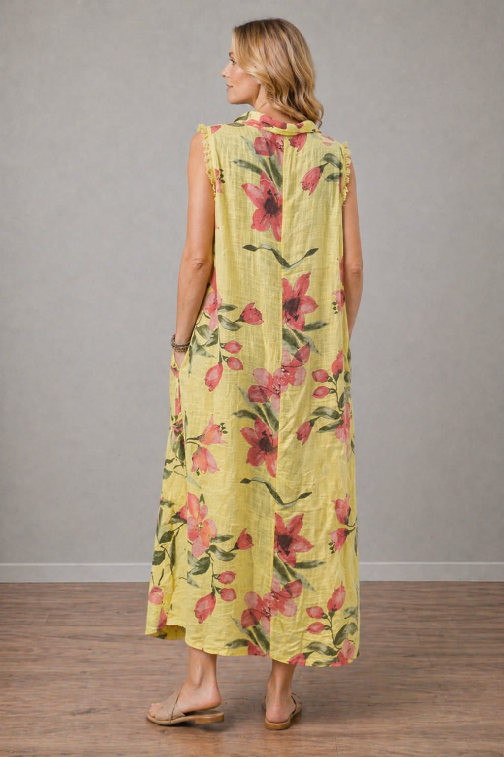 Italian Raw Edge Floral Print Tank Dress