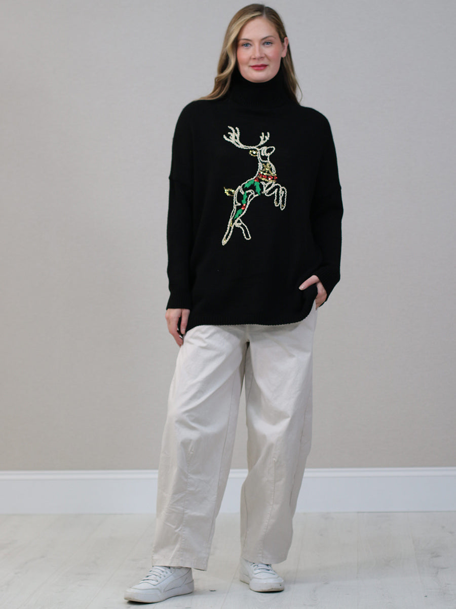 Reindeer Xmas Knitted Jumper Black