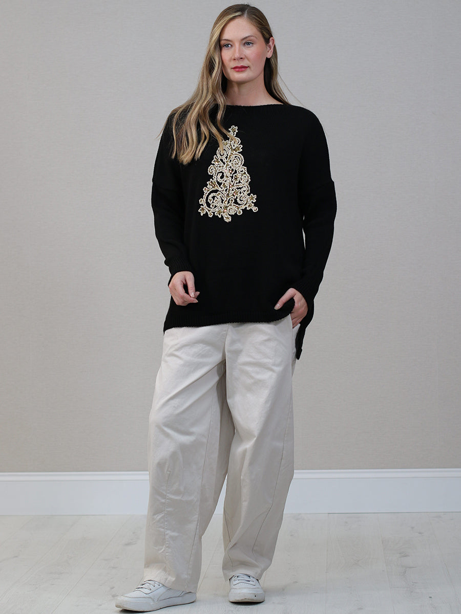 Crochet Xmas Tree Jumper Black