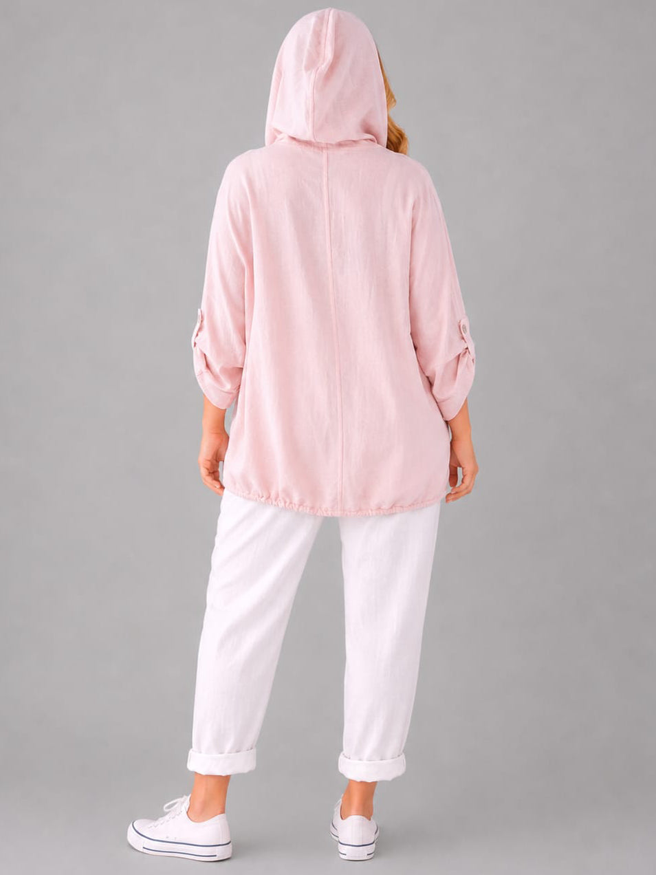 Embroidered Panel Front Zipper Hooded Jacket