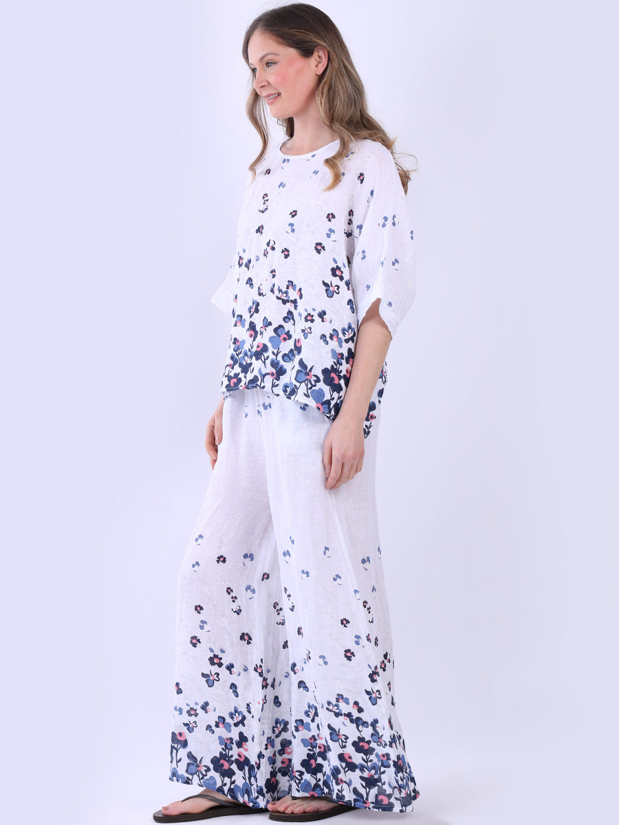 Ladies Batwing Floral Linen Top