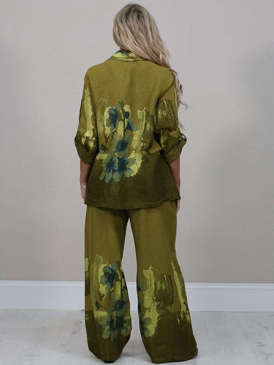 Italian Floral Print Linen Blazer Jacket