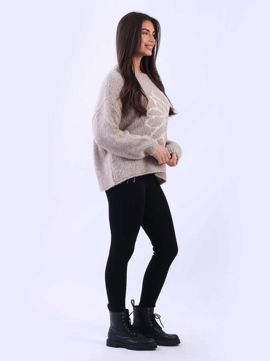 Drop Shoulder Floral Knit Wooly Jumper