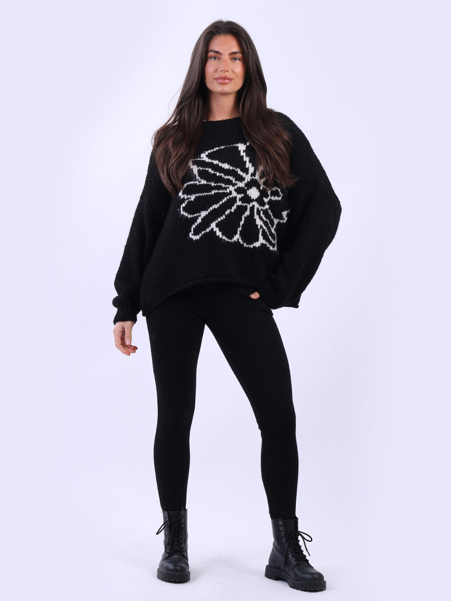 Drop Shoulder Floral Knit Wooly Jumper