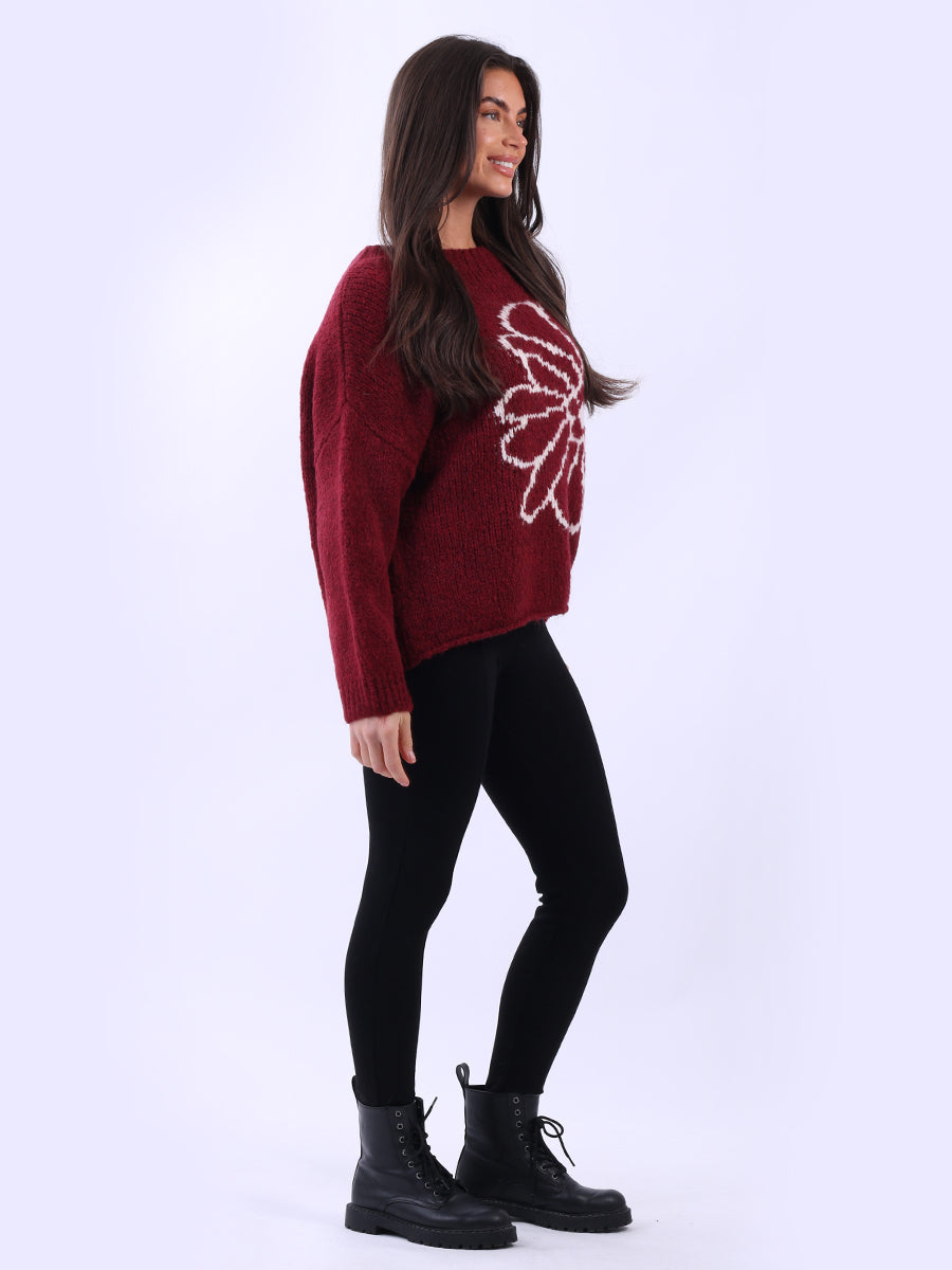 Drop Shoulder Floral Knit Wooly Jumper