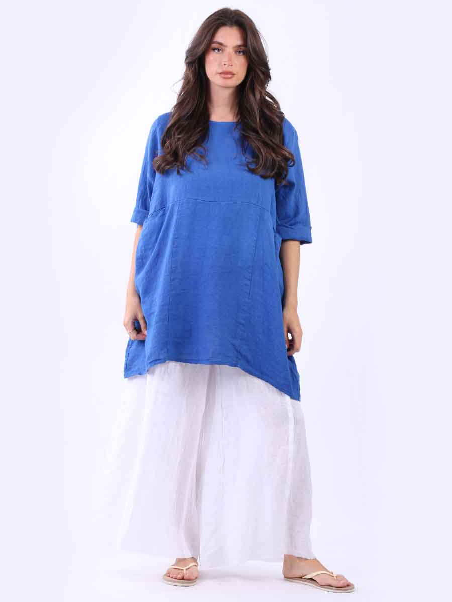 Plain Linen Top Ryal Blue