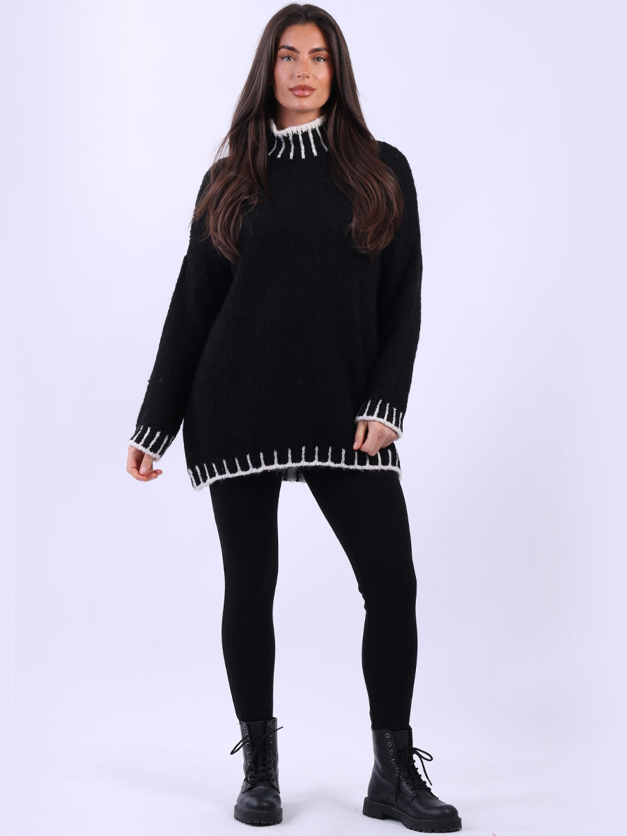 Chunky Blanket Stitch Knitted Wooly Jumper