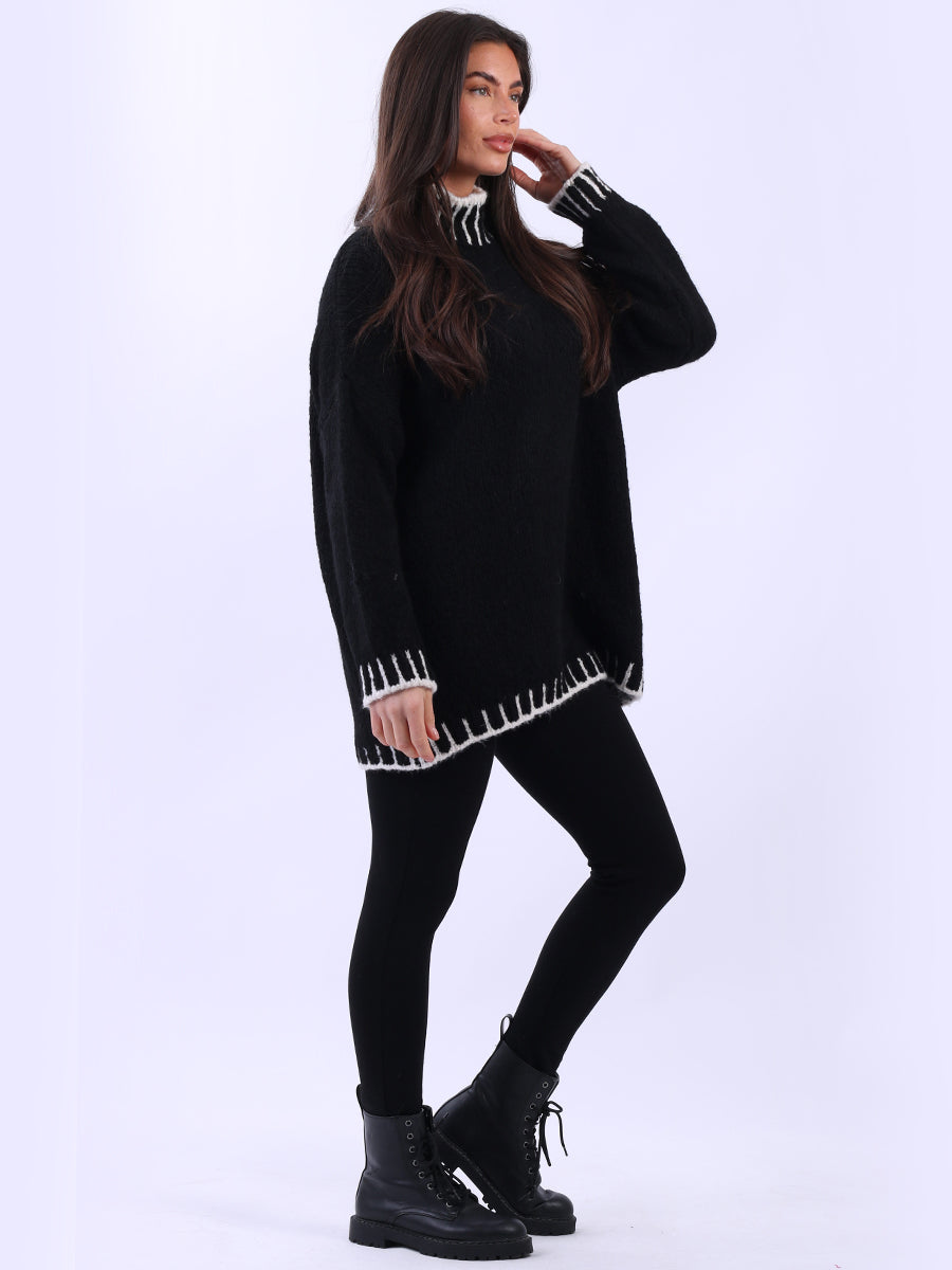 Chunky Blanket Stitch Knitted Wooly Jumper