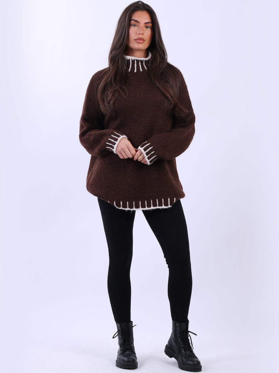 Chunky Blanket Stitch Knitted Wooly Jumper