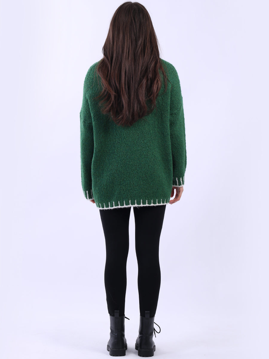 Chunky Blanket Stitch Knitted Wooly Jumper
