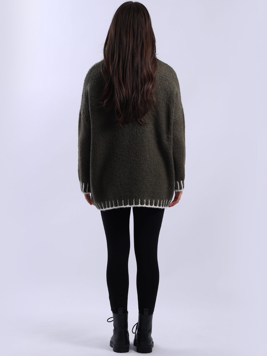 Chunky Blanket Stitch Knitted Wooly Jumper