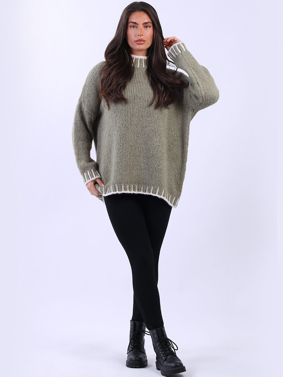Chunky Blanket Stitch Knitted Wooly Jumper
