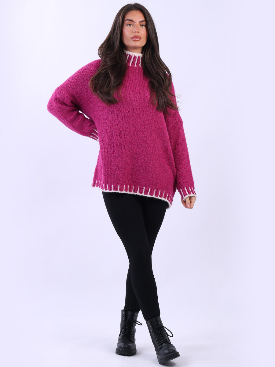 Chunky Blanket Stitch Knitted Wooly Jumper