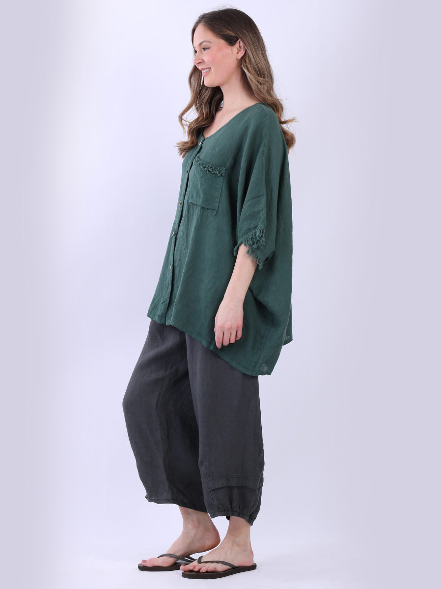 Women Solid Linen Batwing Top