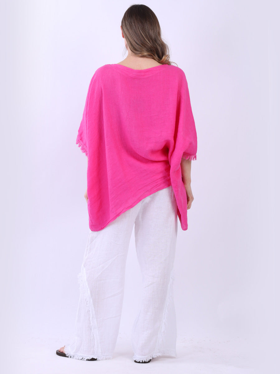 Women Solid Linen Batwing Top