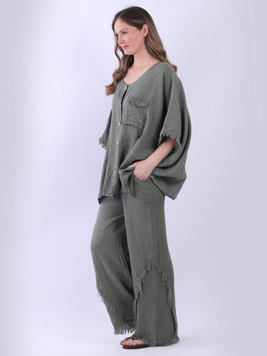 Women Solid Linen Batwing Top