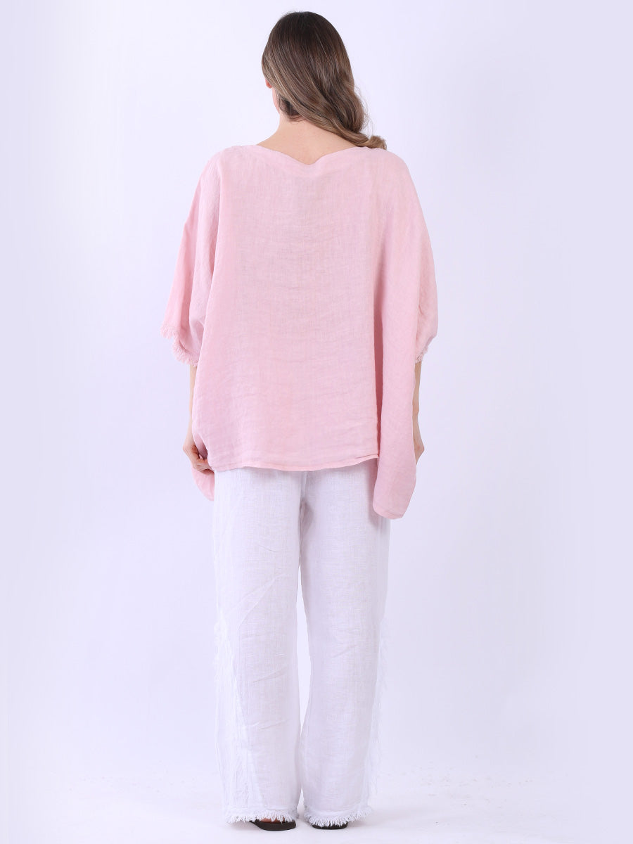 Women Solid Linen Batwing Top