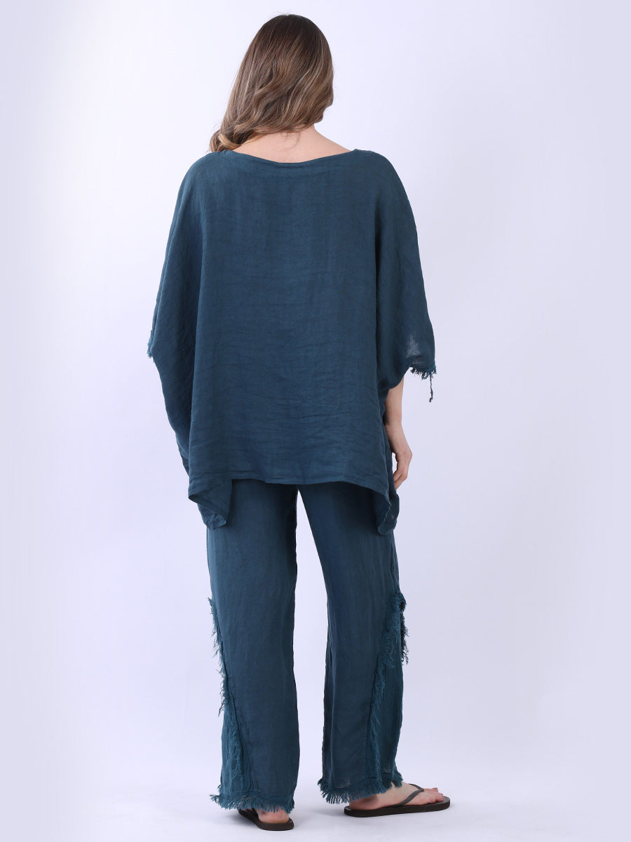 Women Solid Linen Batwing Top