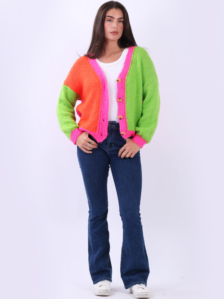 Chunky Knit Multi Color Crop Wooly Cardigan