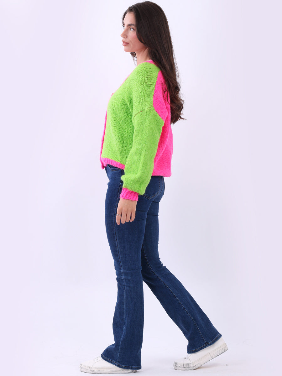 Chunky Knit Multi Color Crop Wooly Cardigan