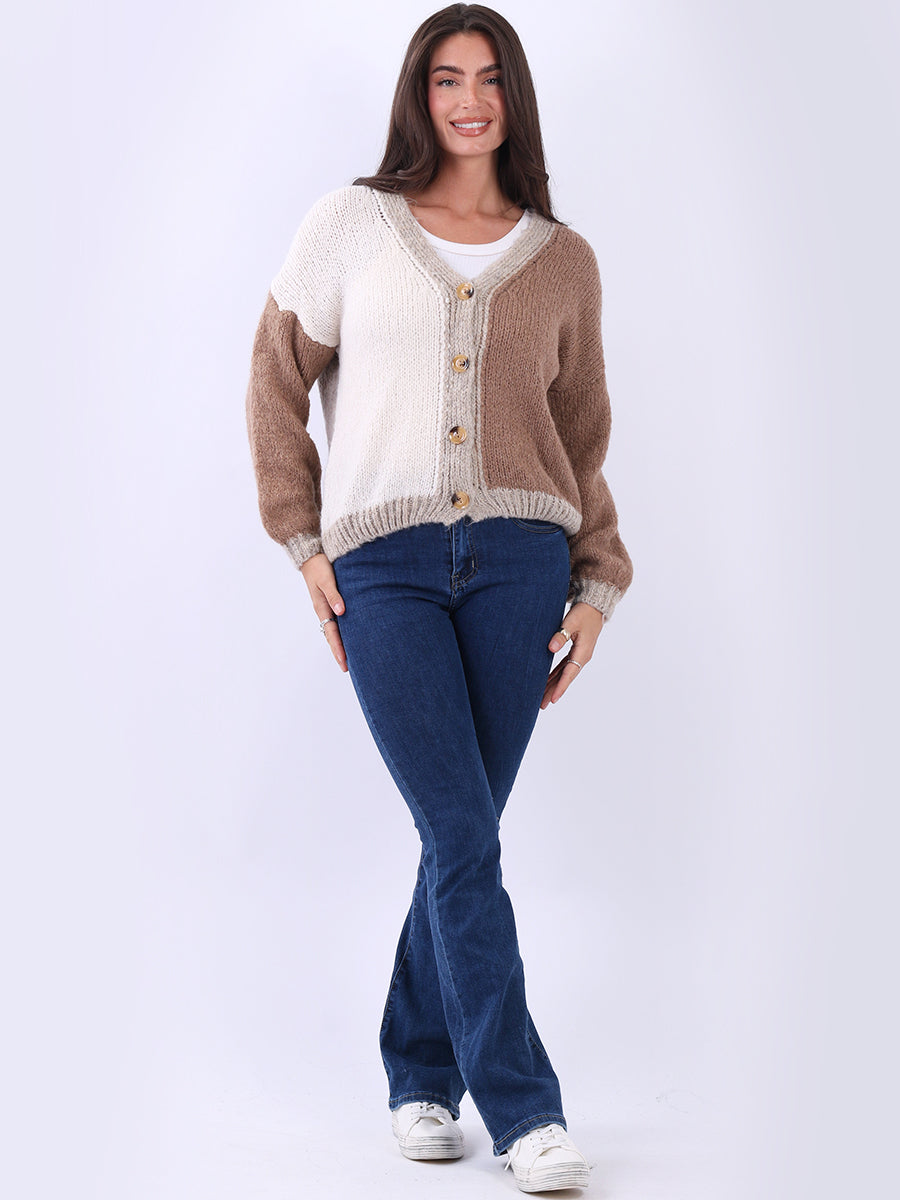 Chunky Knit Multi Color Crop Wooly Cardigan