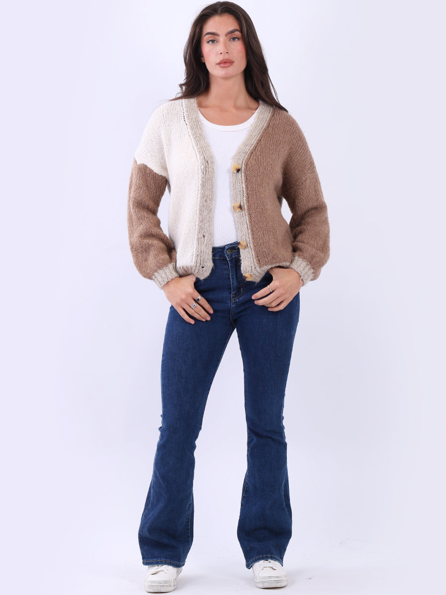 Chunky Knit Multi Color Crop Wooly Cardigan