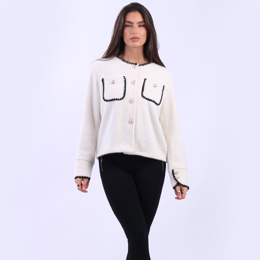 Whipstitch Buttoned Crop Jacket
