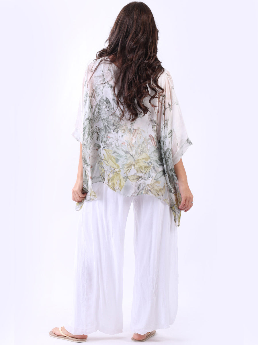 Floral Print Silk Batwing Tunic Top