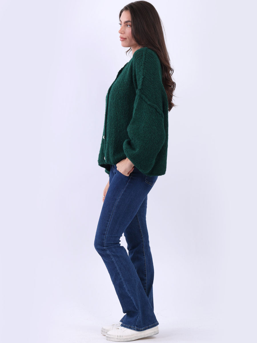 Women Button Down Woolen Knit Crop Cardigan