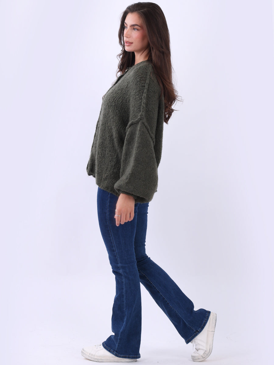 Women Button Down Woolen Knit Crop Cardigan