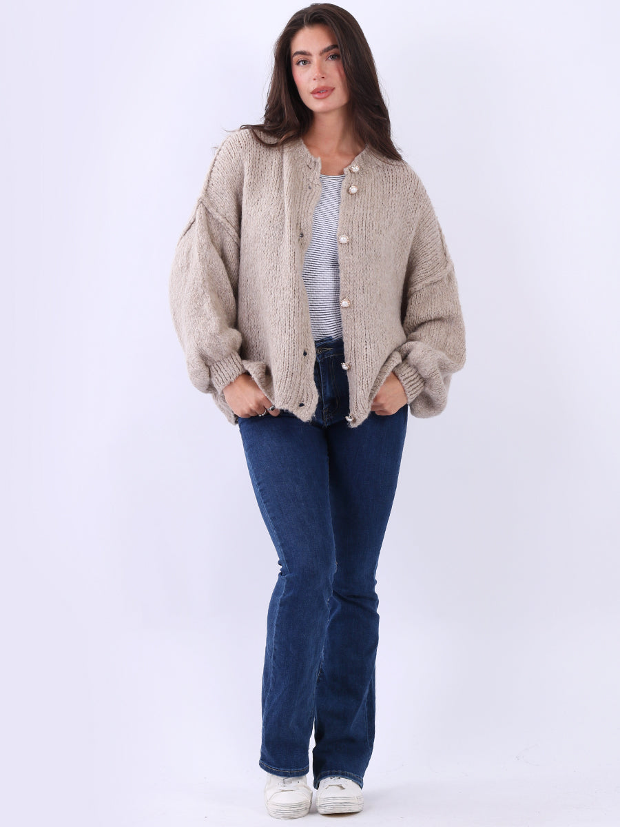Women Button Down Woolen Knit Crop Cardigan