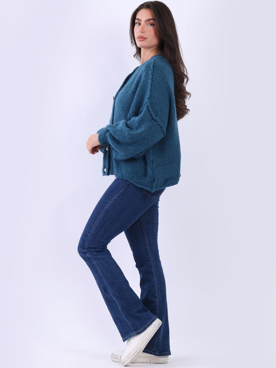 Women Button Down Woolen Knit Crop Cardigan