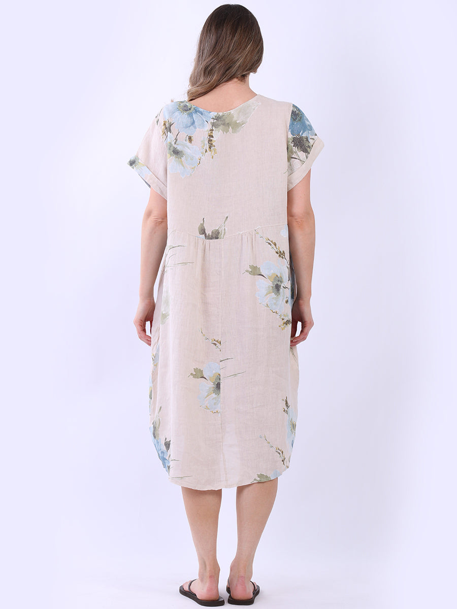 Floral Linen Lagenlook Midi Dress