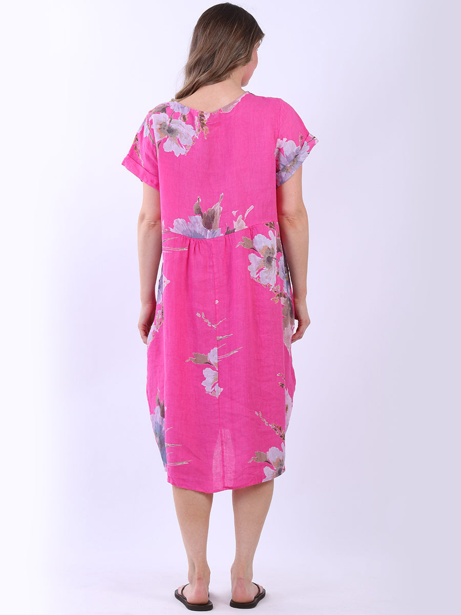 Floral Linen Lagenlook Midi Dress