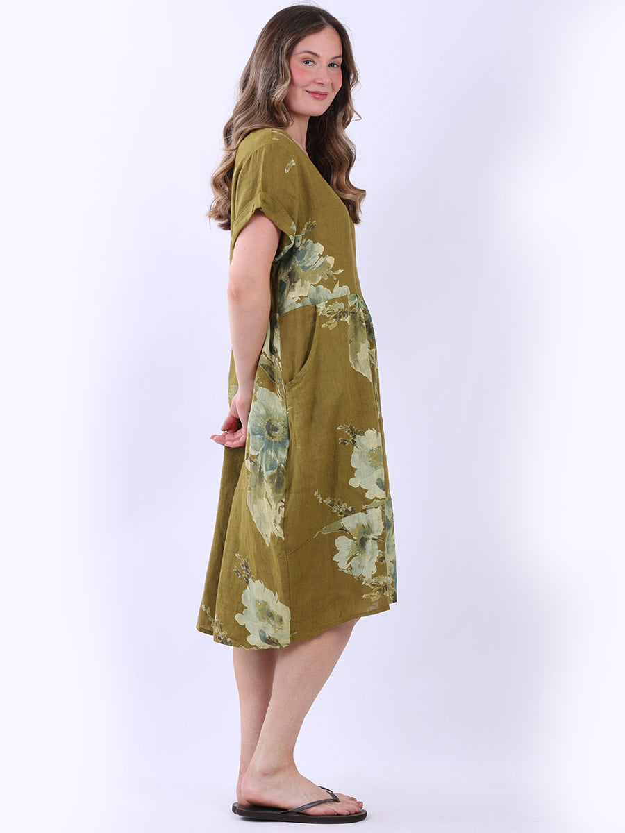 Floral Linen Lagenlook Midi Dress