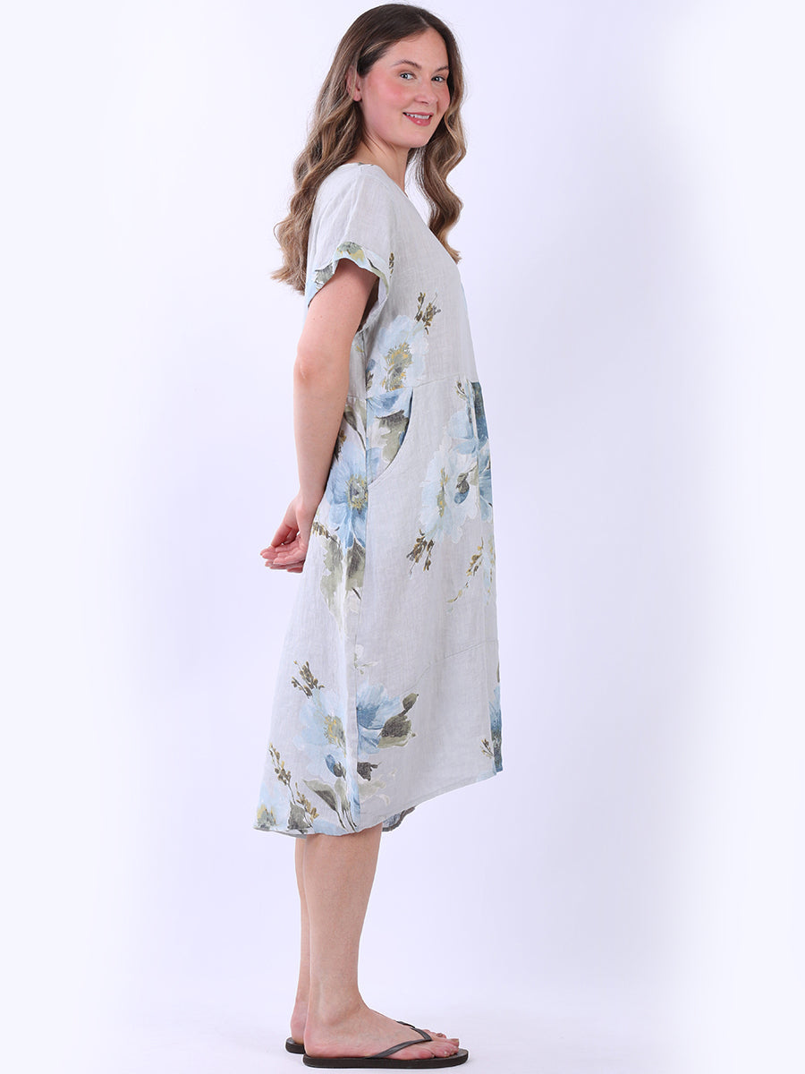 Floral Linen Lagenlook Midi Dress