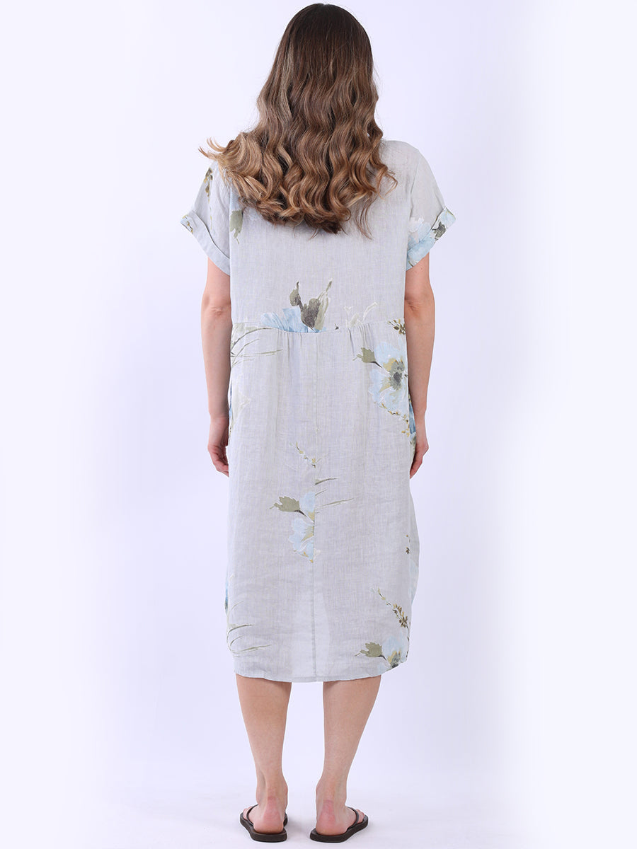 Floral Linen Lagenlook Midi Dress