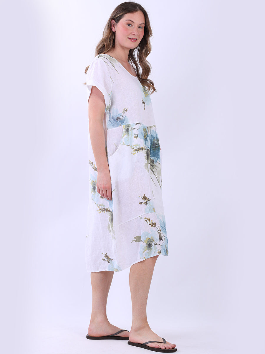 Floral Linen Lagenlook Midi Dress