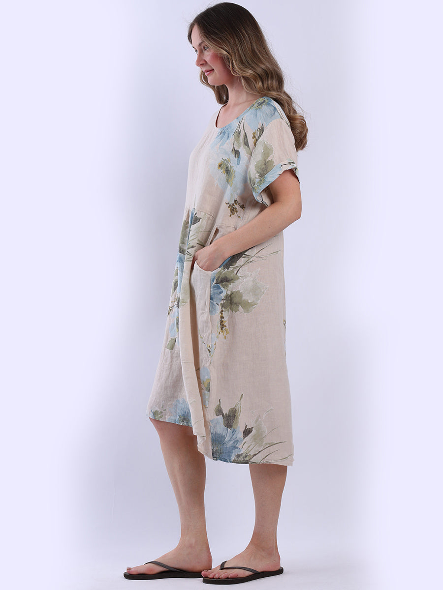 Floral Linen Lagenlook Midi Dress
