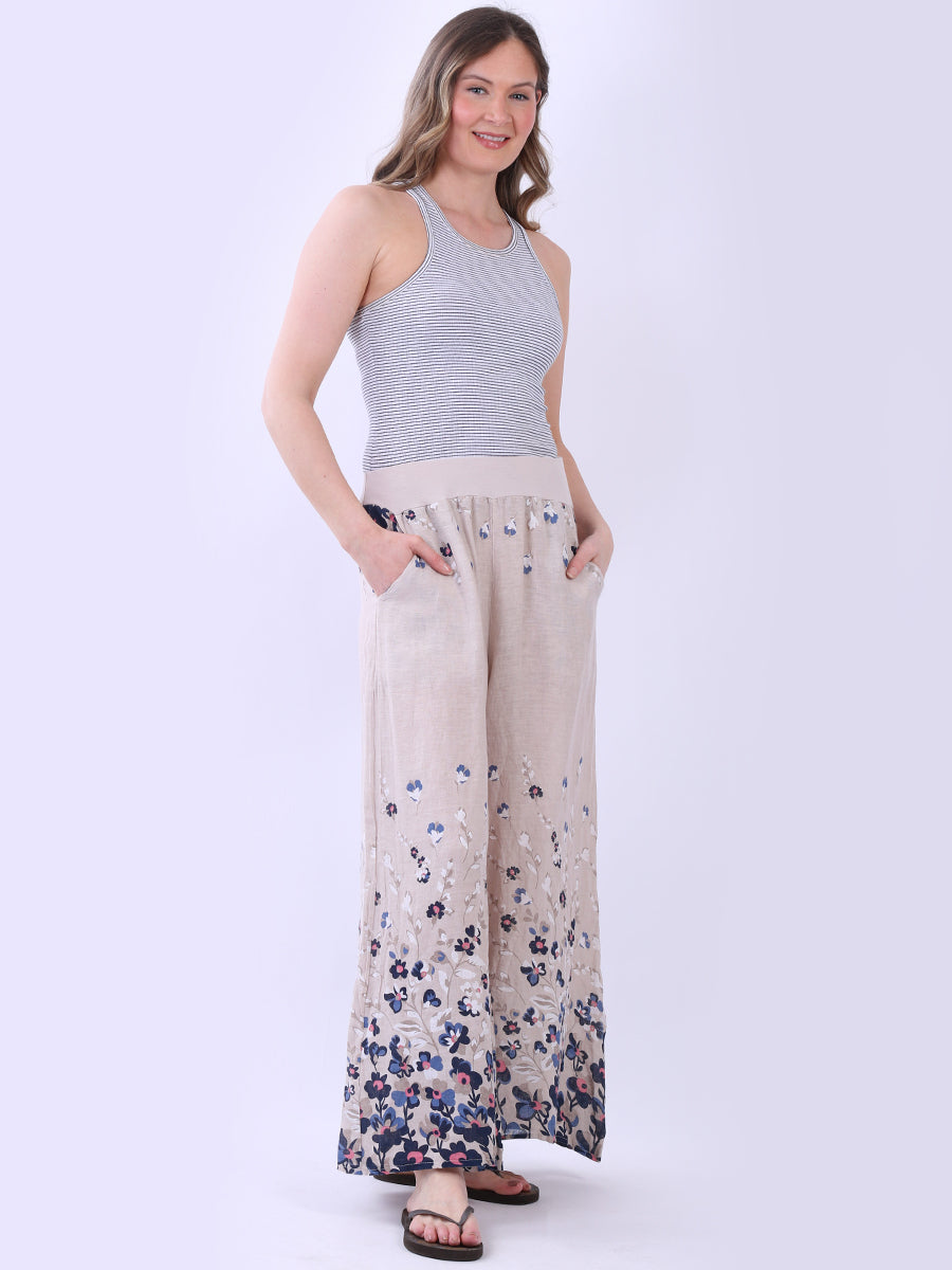 Wide Leg Linen Pant Beige
