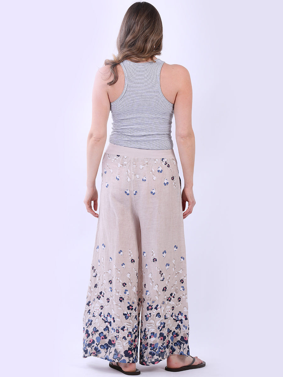 Wide Leg Floral Linen Trouser