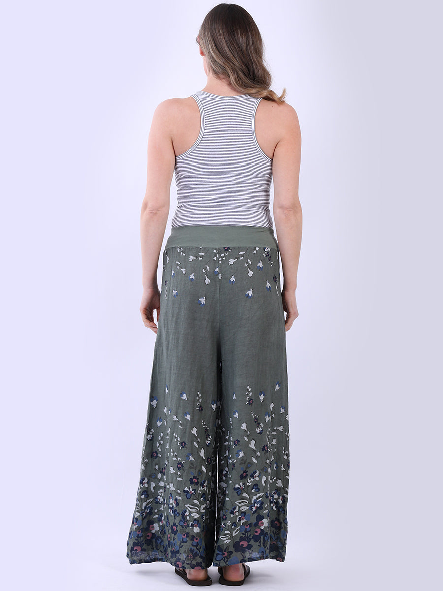 Wide Leg Floral Linen Trouser