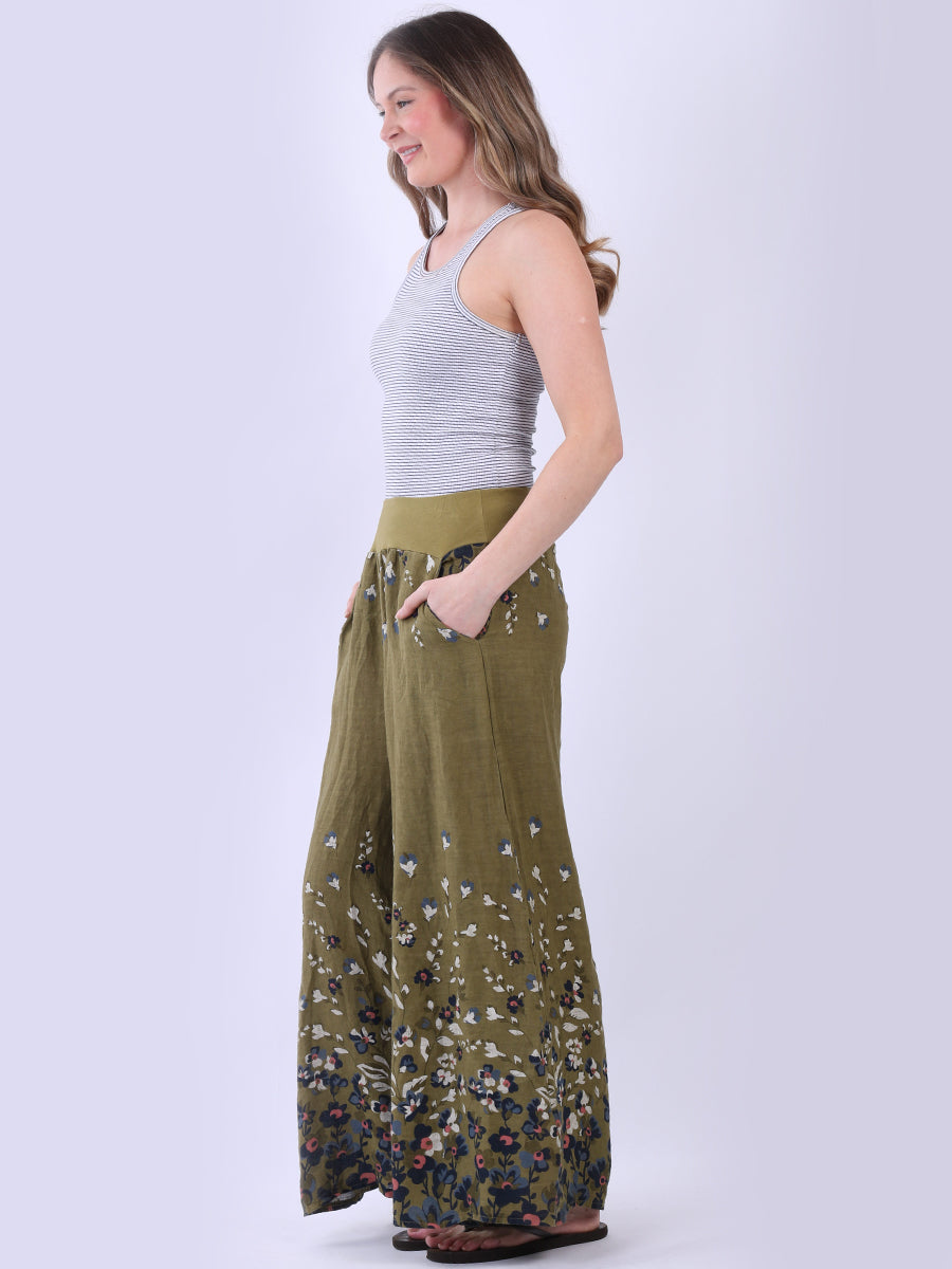 Wide Leg Floral Linen Trouser