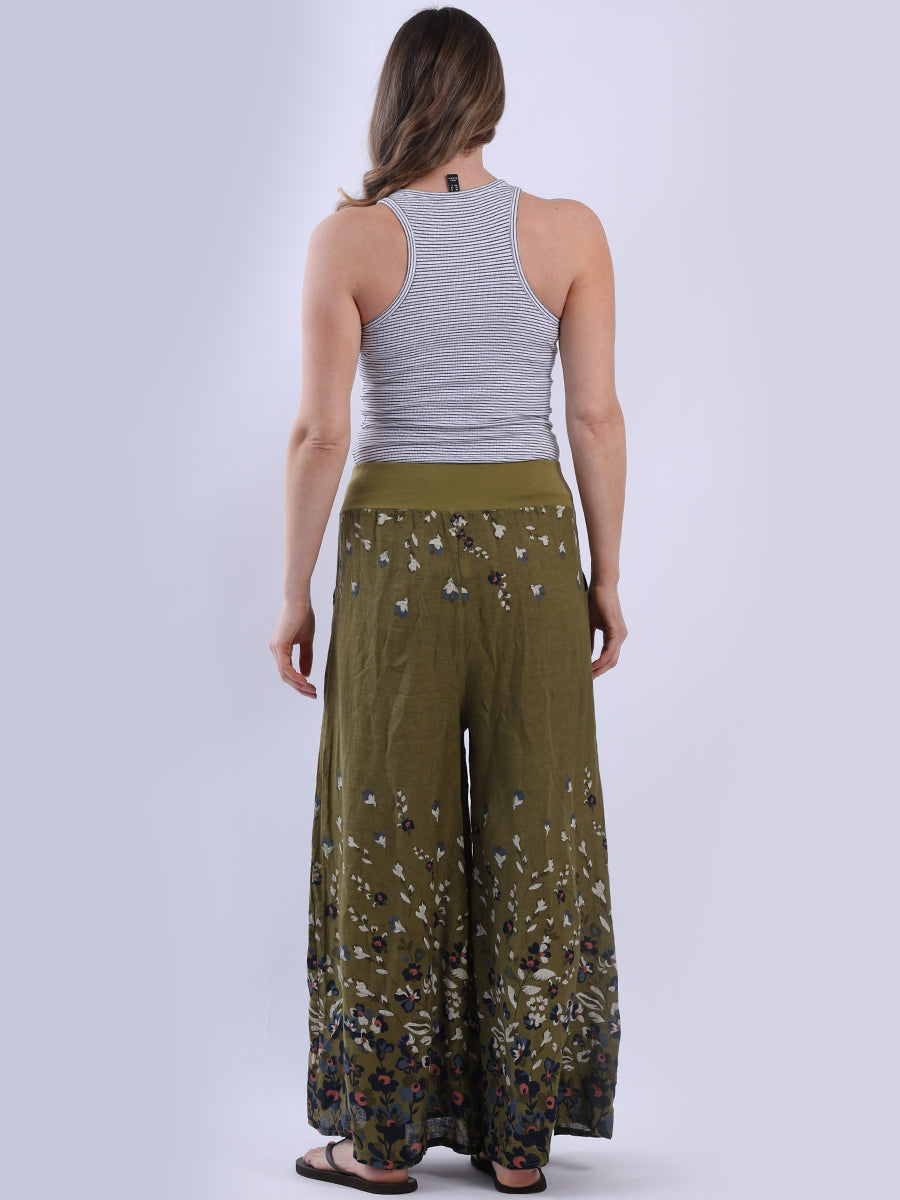 Wide Leg Floral Linen Trouser
