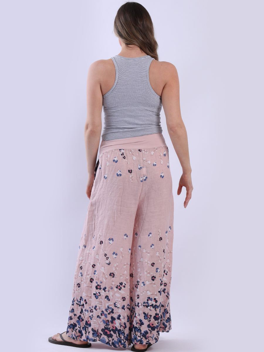 Wide Leg Floral Linen Trouser