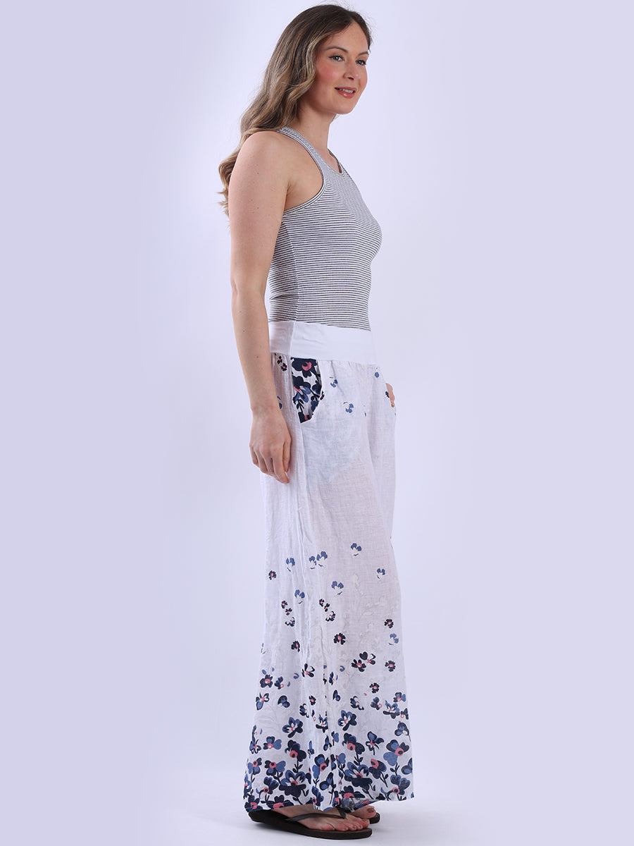 Wide Leg Floral Linen Trouser