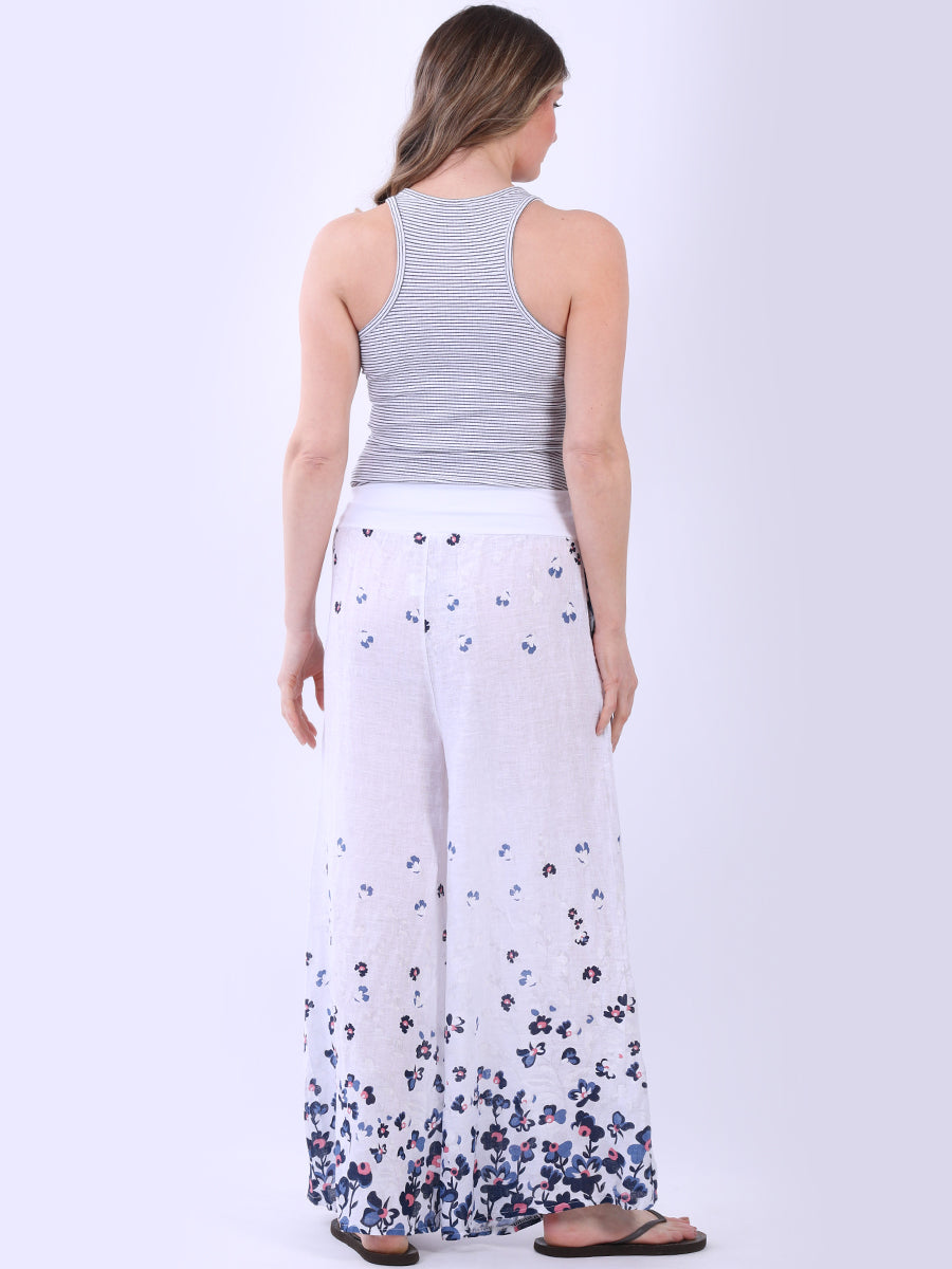 Wide Leg Floral Linen Trouser